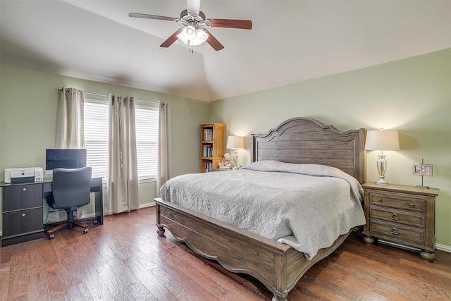 320 Westgate Dr, Aledo, TX 76008 - bedroom with lofted ceiling, wood finished floors, ceiling fan, baseboards, and an office area