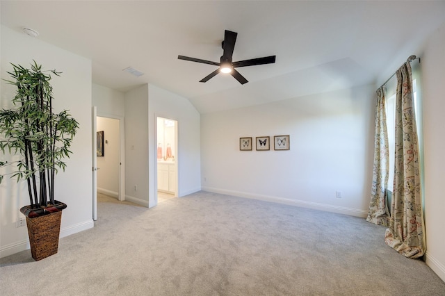 603 E Midway, Euless, TX 76039 - empty room featuring light carpet, a ceiling fan, baseboards, vaulted ceiling, and a smoke detector