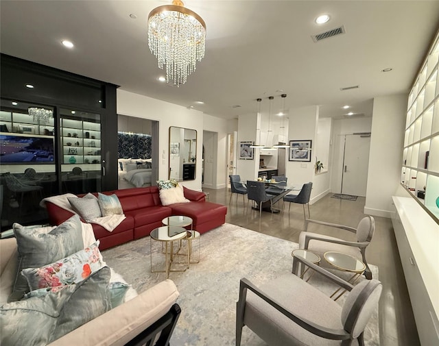 2200 Victory Ave Unit 2306, Dallas, TX 75219 - living area featuring a chandelier, baseboards, recessed lighting, and wood finished floors