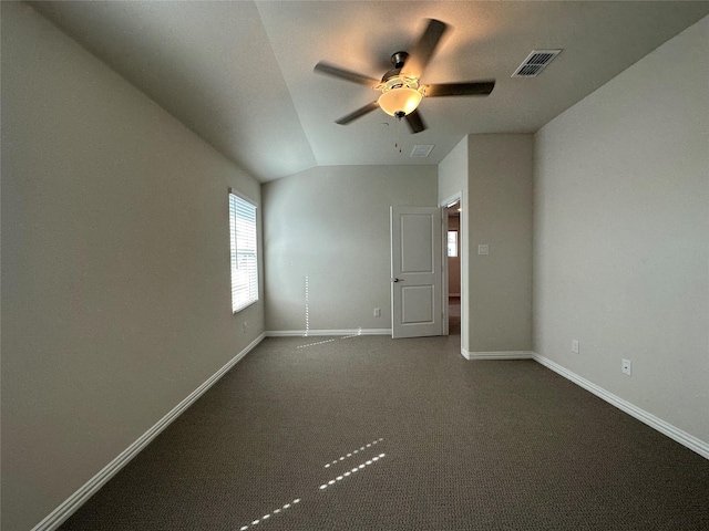 123 Monarch Way, Wylie, TX 75098 - unfurnished room with a ceiling fan, baseboards, dark colored carpet, and lofted ceiling
