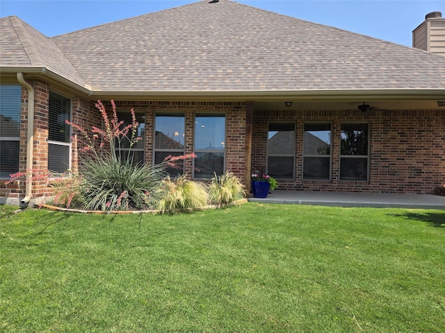 632 Yucca Ct, Aledo, TX 76008 - rear view of property with brick siding, a shingled roof, a yard, and a chimney