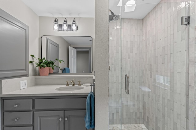 104 Crestwood Dr, Fort Worth, TX 76107 - full bathroom with a stall shower, vanity, and a ceiling fan