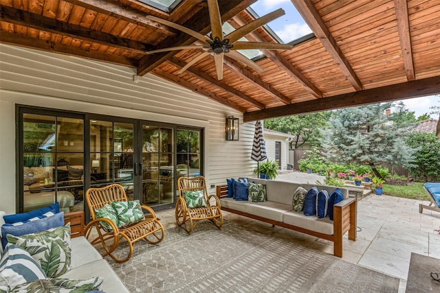 104 Crestwood Dr, Fort Worth, TX 76107 - view of patio / terrace featuring outdoor lounge area, ceiling fan, and french doors