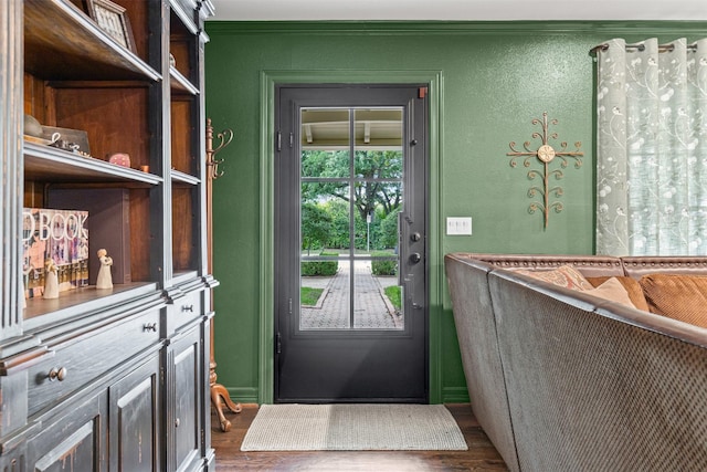 104 Crestwood Dr, Fort Worth, TX 76107 - doorway with dark wood finished floors and a textured wall