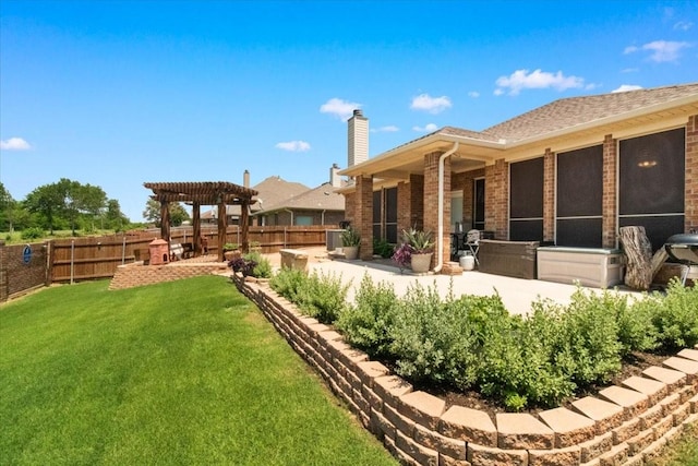 1407 Deer Hollow Dr, Arlington, TX 76002 - view of yard featuring a pergola, a patio area, central AC unit, and a sunroom