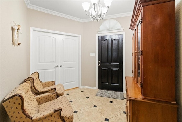 1407 Deer Hollow Dr, Arlington, TX 76002 - entrance foyer featuring a chandelier, ornamental molding, light tile patterned floors, and baseboards