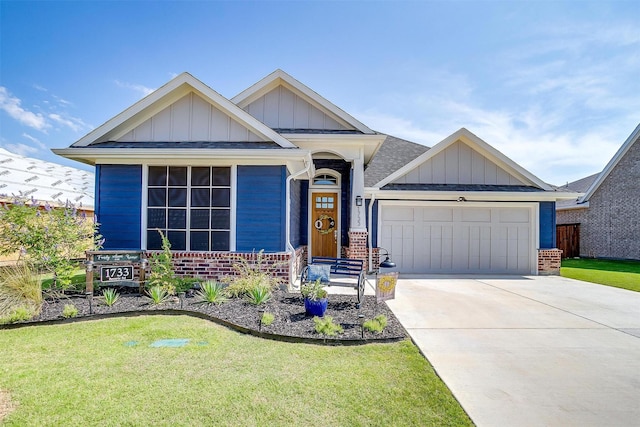 1733 Reverie Rd, Burleson, TX 76028 - single story home featuring brick siding, an attached garage, a front lawn, and board and batten siding