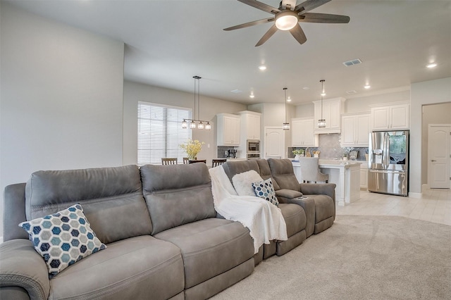 1733 Reverie Rd, Burleson, TX 76028 - living room featuring a ceiling fan, a chandelier, and recessed lighting
