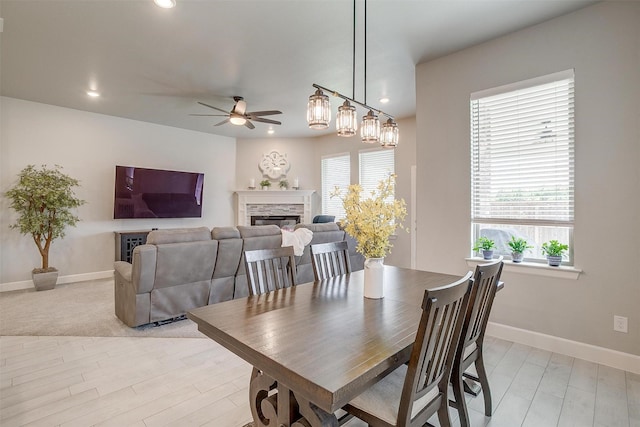 1733 Reverie Rd, Burleson, TX 76028 - dining room featuring a ceiling fan, healthy amount of natural light, recessed lighting, and light wood finished floors