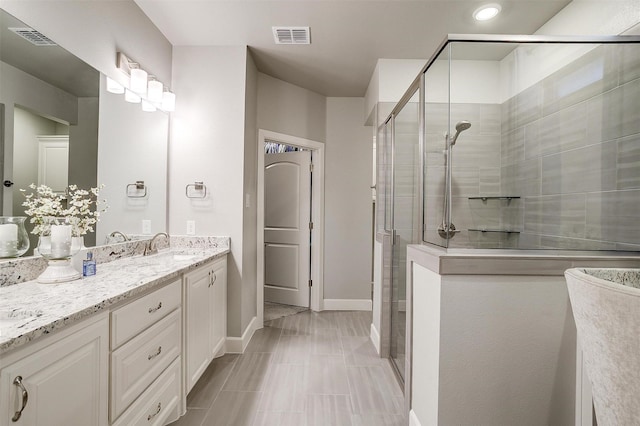 1733 Reverie Rd, Burleson, TX 76028 - bathroom with vanity, a stall shower, and recessed lighting