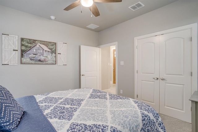 1733 Reverie Rd, Burleson, TX 76028 - bedroom featuring a closet, light colored carpet, and a ceiling fan