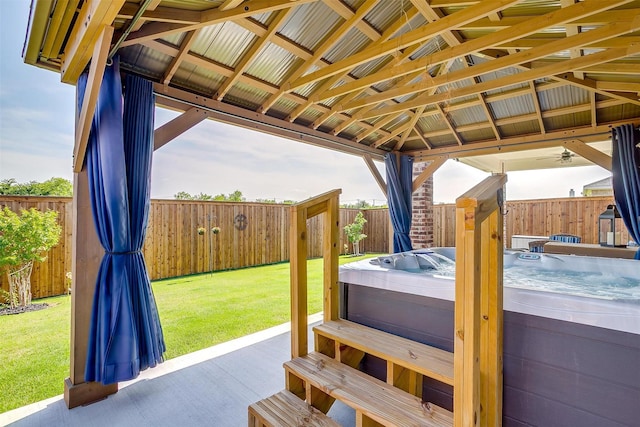 1733 Reverie Rd, Burleson, TX 76028 - fenced backyard with a hot tub and a gazebo