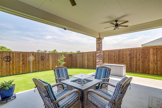 1733 Reverie Rd, Burleson, TX 76028 - fenced backyard featuring a ceiling fan and a patio