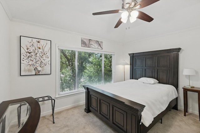 1520 Oakhurst Scenic Dr, Fort Worth, TX 76111 - bedroom featuring light carpet, ornamental molding, baseboards, and a ceiling fan