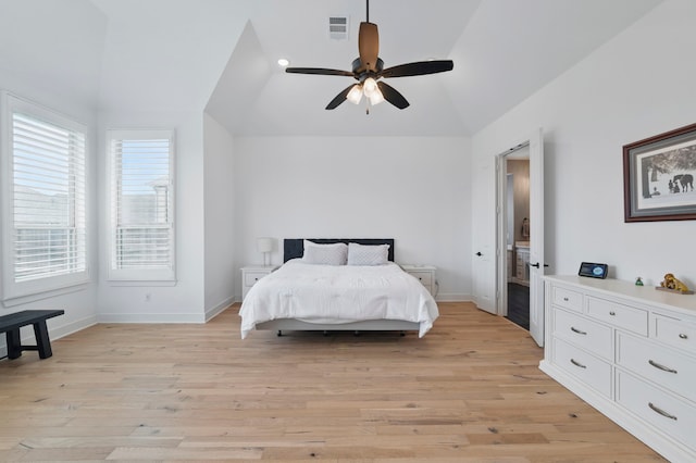 1301 Limestone Ridge Rd, Mansfield, TX 76063 - bedroom with lofted ceiling, light wood-type flooring, baseboards, and ceiling fan