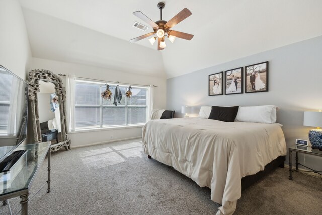 2748 Thorncreek Ln, Fort Worth, TX 76177 - carpeted bedroom featuring vaulted ceiling and ceiling fan