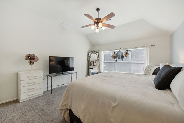 2748 Thorncreek Ln, Fort Worth, TX 76177 - carpeted bedroom with vaulted ceiling, ceiling fan, and baseboards