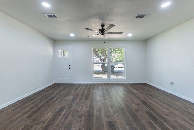 112 S Lakeview Dr, Lacy Lakeview, TX 76705 - unfurnished living room with baseboards, dark wood-type flooring, recessed lighting, and a ceiling fan