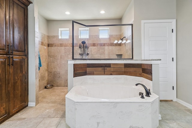 114 Piper Pkwy, Waxahachie, TX 75165 - full bath with a bath, a walk in shower, and baseboards
