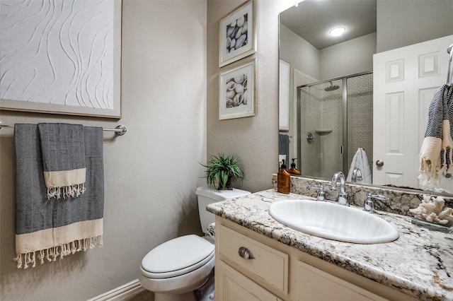 6312 Valley View Dr, Mckinney, TX 75071 - bathroom with vanity, toilet, and a shower with door