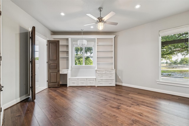 12877 Foutch Rd, Pilot Point, TX 76258 - unfurnished room featuring dark wood-style flooring, recessed lighting, ceiling fan, and baseboards
