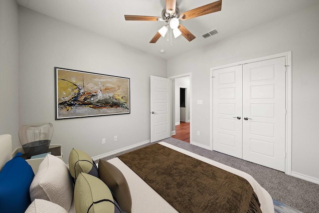 120 Hay Meadow Dr, Winona, TX 75792 - bedroom featuring carpet, baseboards, a closet, and a ceiling fan