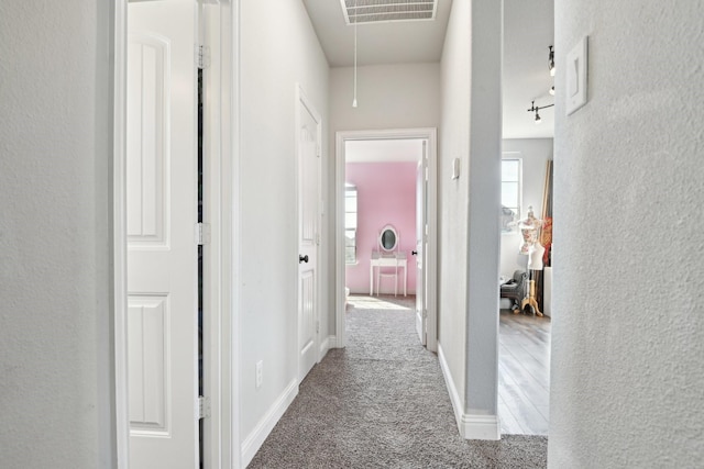 1207 Mae St, Anna, TX 75409 - hall with attic access, carpet floors, a textured wall, and baseboards