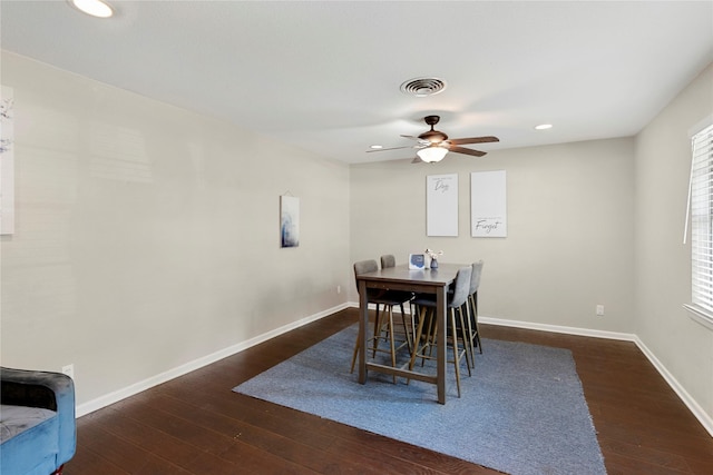 521 Brookview Dr, Hurst, TX 76054 - dining space featuring hardwood / wood-style flooring, baseboards, a ceiling fan, and recessed lighting