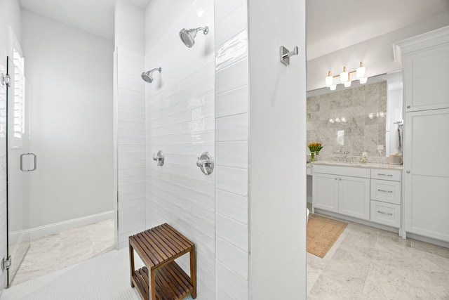3201 Dovehill Dr, Northlake, TX 76247 - full bath featuring a stall shower, vanity, and tile patterned flooring