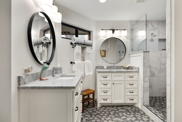 5701 Buffridge Trl, Dallas, TX 75252 - bathroom with a marble finish shower and two vanities