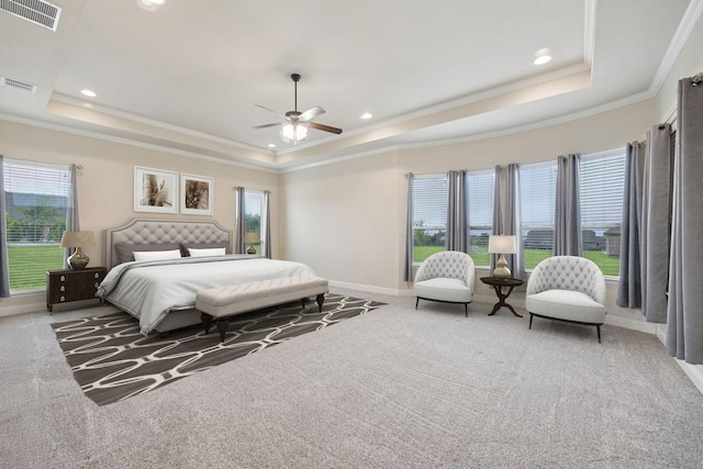 235 Bearclaw Cir, Aledo, TX 76008 - bedroom featuring a raised ceiling, crown molding, carpet, and recessed lighting