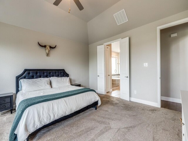720 Lawndale St, Celina, TX 75009 - bedroom featuring carpet flooring, baseboards, a ceiling fan, a raised ceiling, and lofted ceiling