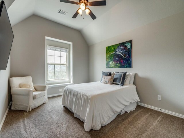 720 Lawndale St, Celina, TX 75009 - home theater featuring carpet, vaulted ceiling, a textured wall, ceiling fan, and baseboards