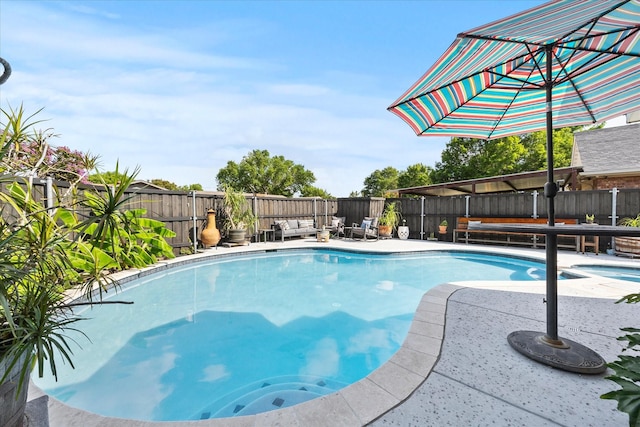 4208 Crestover Dr, Mesquite, TX 75150 - view of pool with a fenced backyard, an outdoor hangout area, and a patio