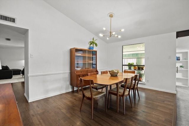 4208 Crestover Dr, Mesquite, TX 75150 - dining space with a chandelier, dark wood-style floors, and high vaulted ceiling
