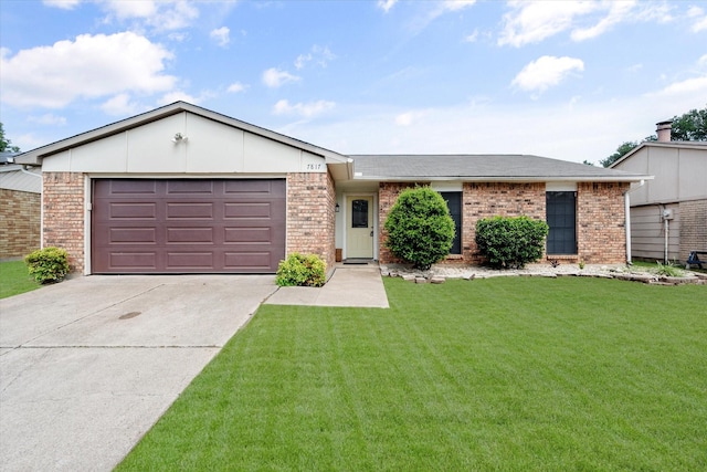 7817 Whirlwind Dr, Fort Worth, TX 76133 - ranch-style house featuring driveway, brick siding, a front lawn, and an attached garage