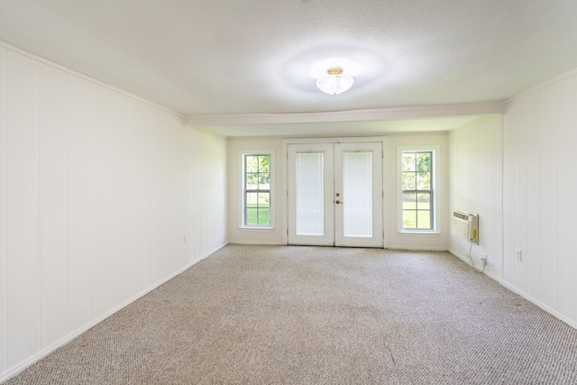 110 Sunview St, Sunnyvale, TX 75182 - unfurnished room with french doors, carpet floors, a textured ceiling, baseboards, and ornamental molding