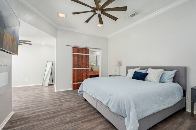 3212 Appalachian Way, Plano, TX 75075 - bedroom with dark wood-style floors, crown molding, and a ceiling fan