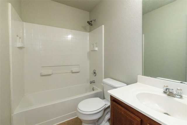 2133 Bliss Rd, Fort Worth, TX 76177 - bathroom featuring toilet, vanity, bathing tub / shower combination, and a textured wall