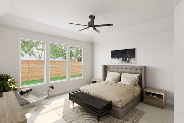 8425 Peach, Justin, TX 76247 - carpeted bedroom with baseboards, a ceiling fan, and vaulted ceiling