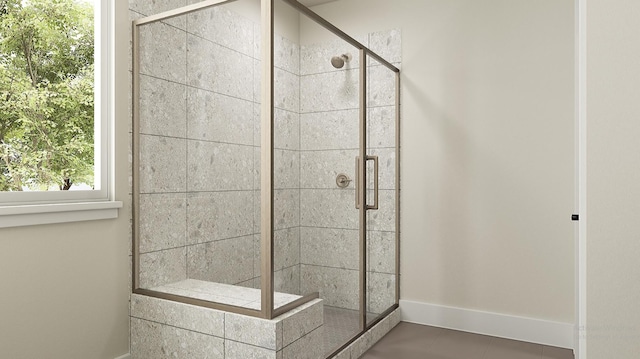 8425 Peach, Justin, TX 76247 - full bathroom featuring a shower stall, baseboards, and tile patterned flooring