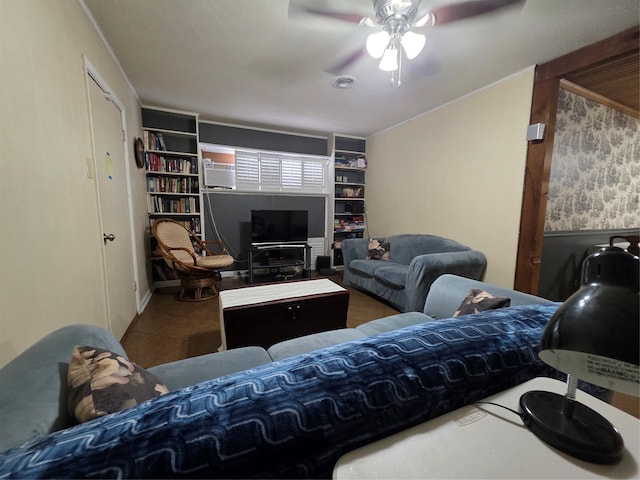 212 W 7th St, Lancaster, TX 75146 - living room featuring ceiling fan and built in features