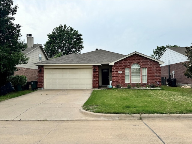 2748 Yoakum St, Fort Worth, TX 76108 - single story home with an attached garage, concrete driveway, a front yard, brick siding, and a shingled roof
