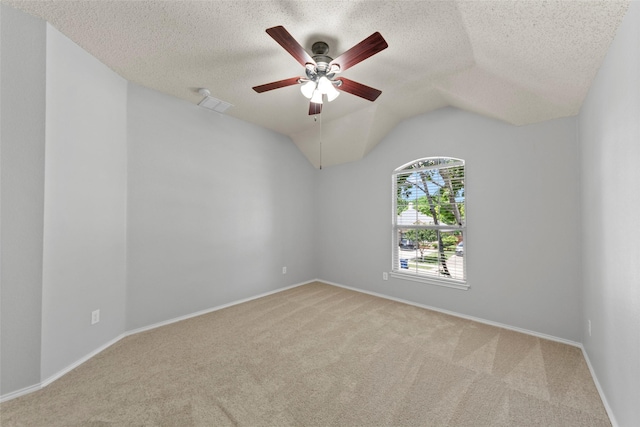 1106 Brook Ridge Ave, Allen, TX 75002 - spare room featuring carpet floors, ceiling fan, a textured ceiling, baseboards, and lofted ceiling