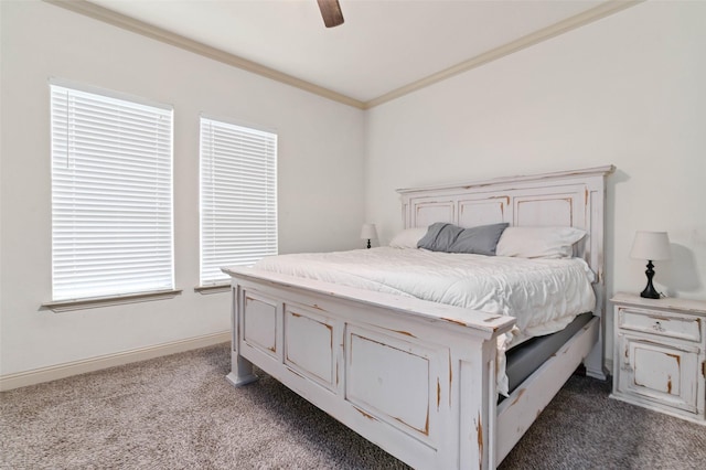 705 La Paloma Rd, Sanger, TX 76266 - carpeted bedroom featuring ornamental molding, a ceiling fan, and baseboards