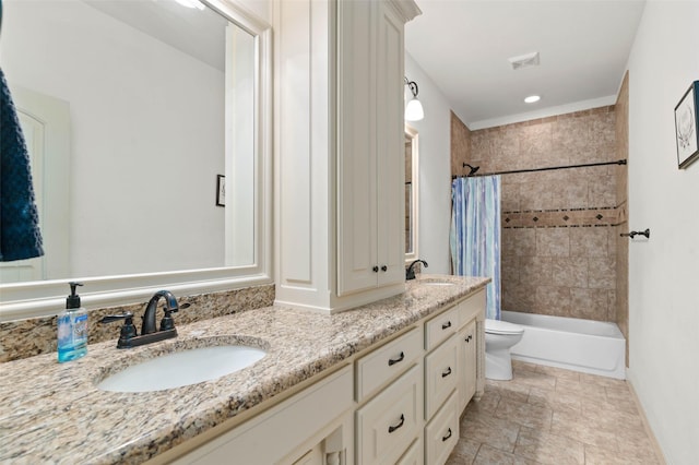 705 La Paloma Rd, Sanger, TX 76266 - bathroom featuring double vanity, toilet, shower / tub combo, and baseboards