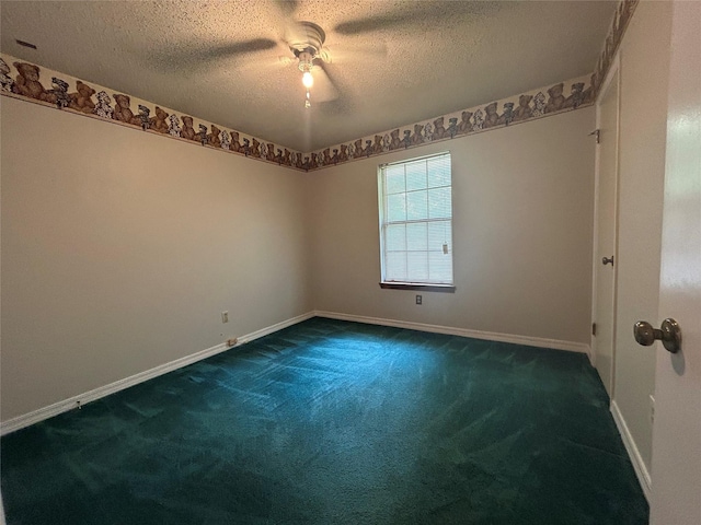 7834 Womack Rd, Shreveport, LA 71107 - empty room with dark carpet, baseboards, a textured ceiling, and ceiling fan