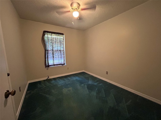7834 Womack Rd, Shreveport, LA 71107 - unfurnished room featuring dark colored carpet, baseboards, a textured ceiling, and ceiling fan