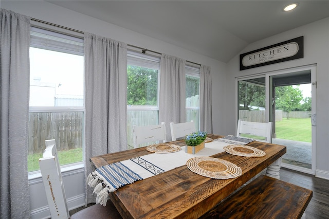 110 Thode St, Whitesboro, TX 76273 - dining room with lofted ceiling, dark wood-style floors, baseboards, and recessed lighting