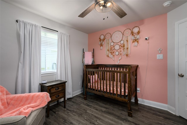 110 Thode St, Whitesboro, TX 76273 - bedroom featuring dark wood-style floors, baseboards, and ceiling fan
